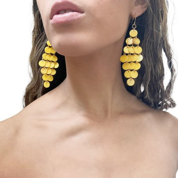 Yellow Dangle Disc Earrings Designed By JIL Lightweight Statement Jewelry