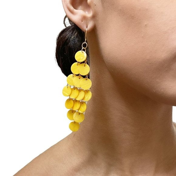 Yellow Dangle Disc Earrings Designed By JIL Lightweight Statement Jewelry