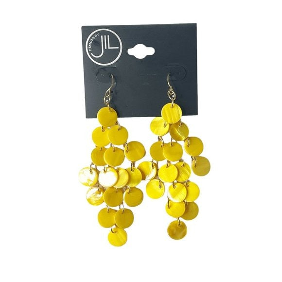 Yellow Dangle Disc Earrings Designed By JIL Lightweight Statement Jewelry