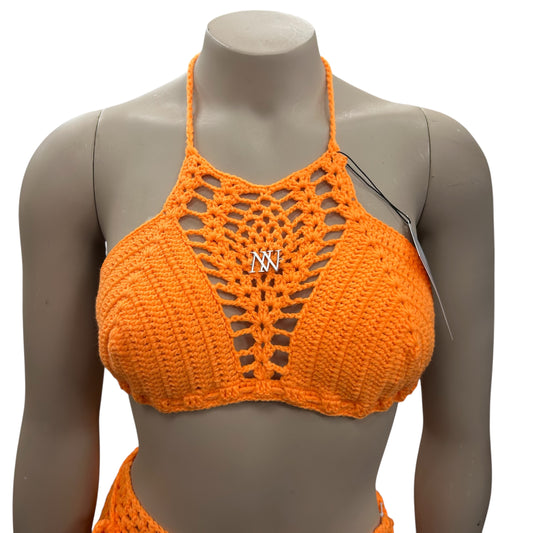 Orange Pineapple Halter Crochet Bikini Top by Nikita Naomi