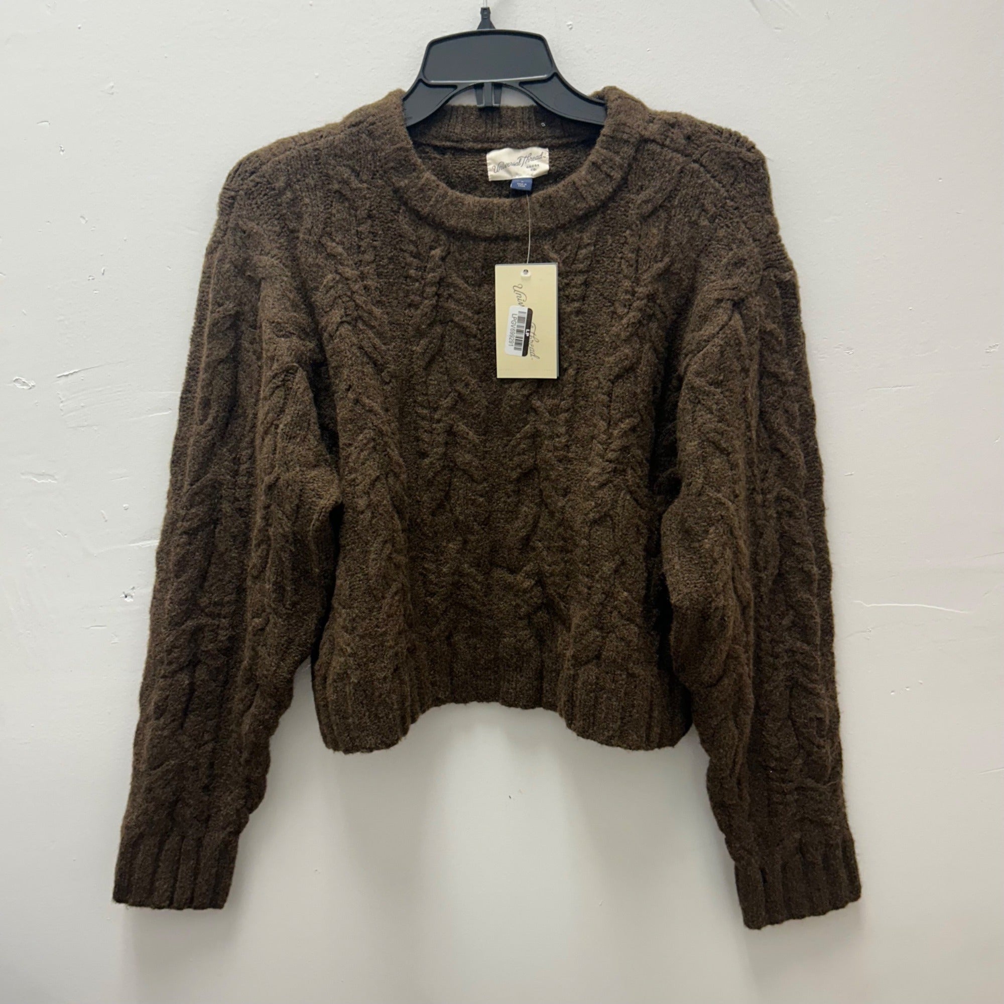 K-178 Universal Thread Women's Small Cozy Cable Crewneck Pullover Sweater - Brown