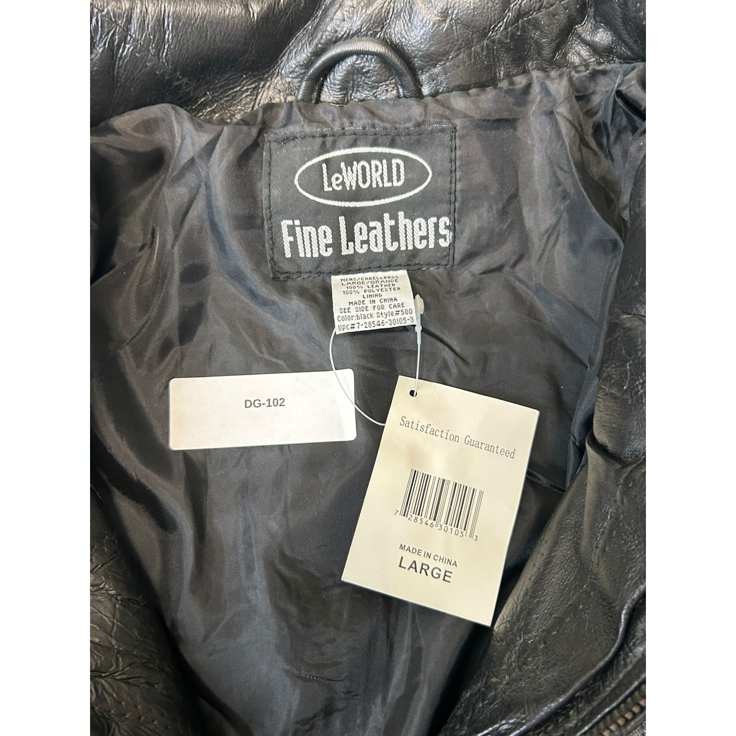 TG-16 Vintage LeWorld Black Genuine Leather Bomber Jacket Zip Up Coat Size Large