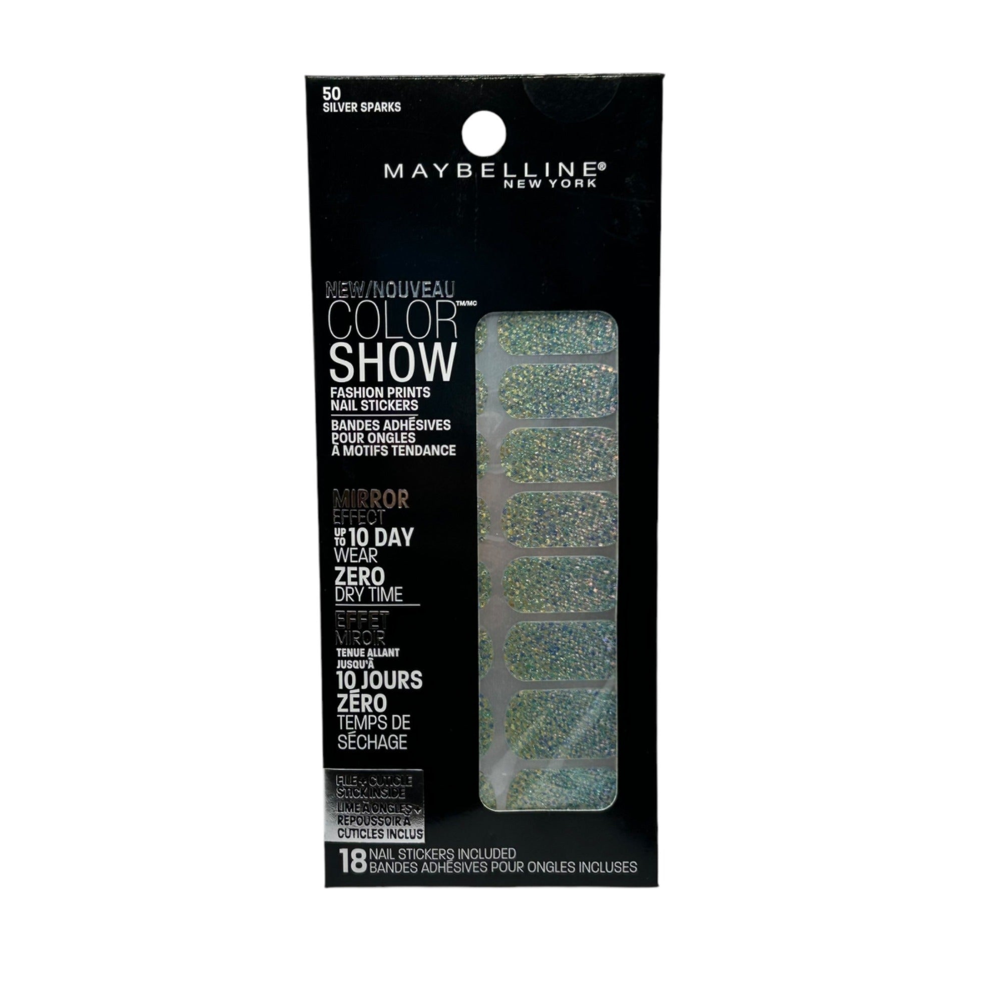 Maybelline Color Show "Silver Sparks" #50 Fashion Prints Nail Stickers 18 CT
