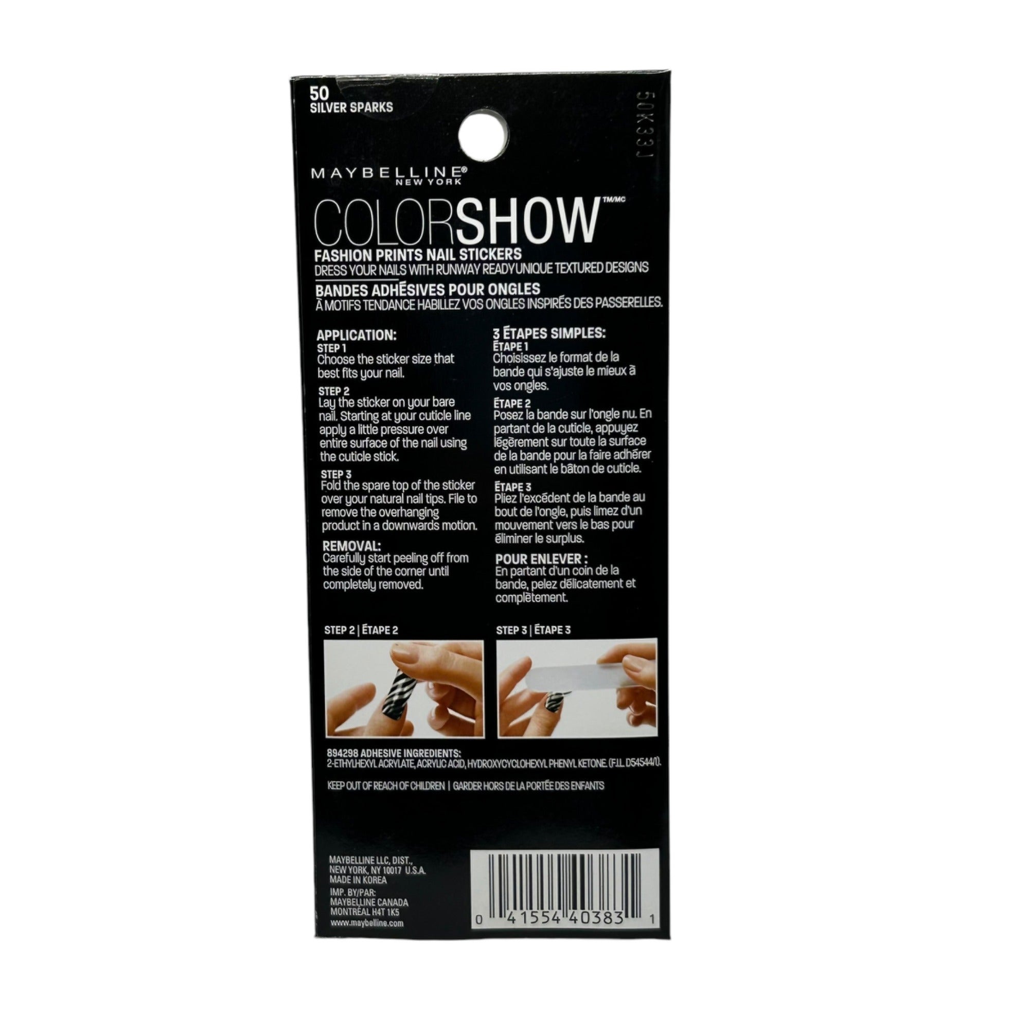 Maybelline Color Show "Silver Sparks" #50 Fashion Prints Nail Stickers 18 CT