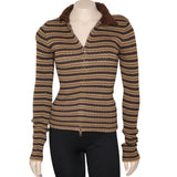 UNIF Womens XS Striped Sweater With Fuzzy Collar Brown & Beige Wool Blend