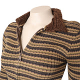 UNIF Womens XS Striped Sweater With Fuzzy Collar Brown & Beige Wool Blend