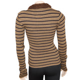 UNIF Womens XS Striped Sweater With Fuzzy Collar Brown & Beige Wool Blend