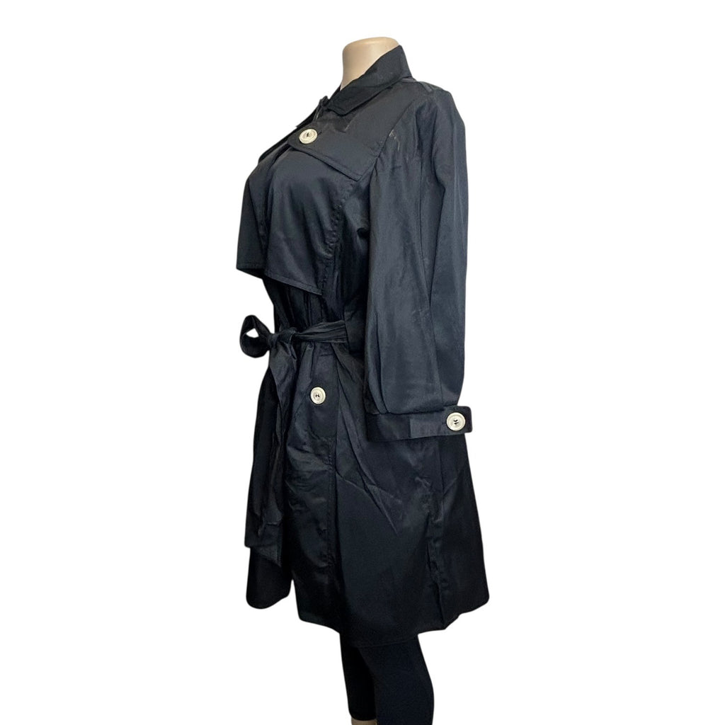 DG-86 BCBG Max Azria Women's Size 6 Black Trench Coat With Belted Waist & 3/4 Sleeves
