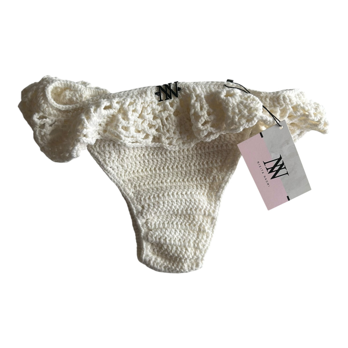 White Ocean Crest Crochet Bikini Bottom by Nikita Naomi