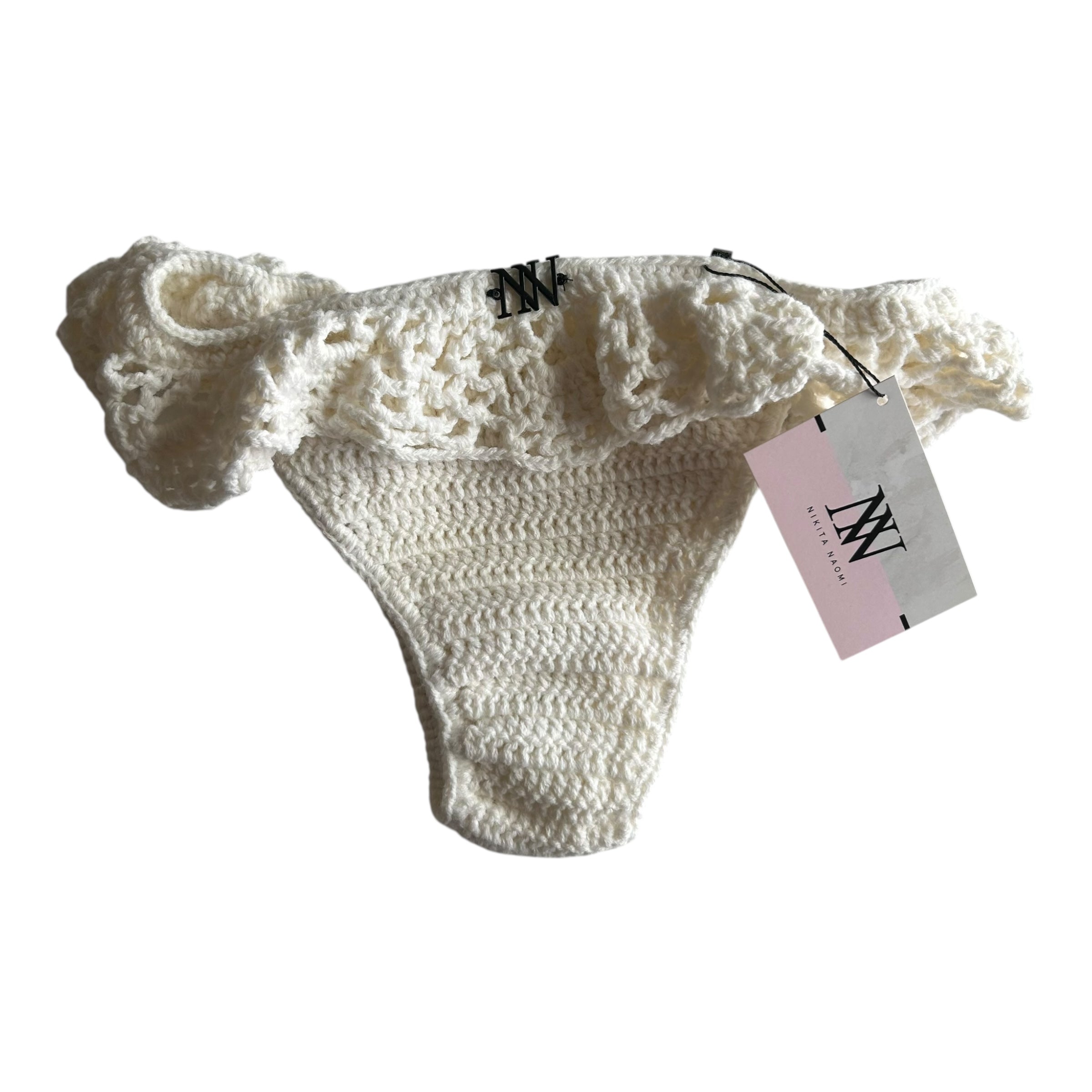 White Ocean Crest Crochet Bikini Bottom by Nikita Naomi