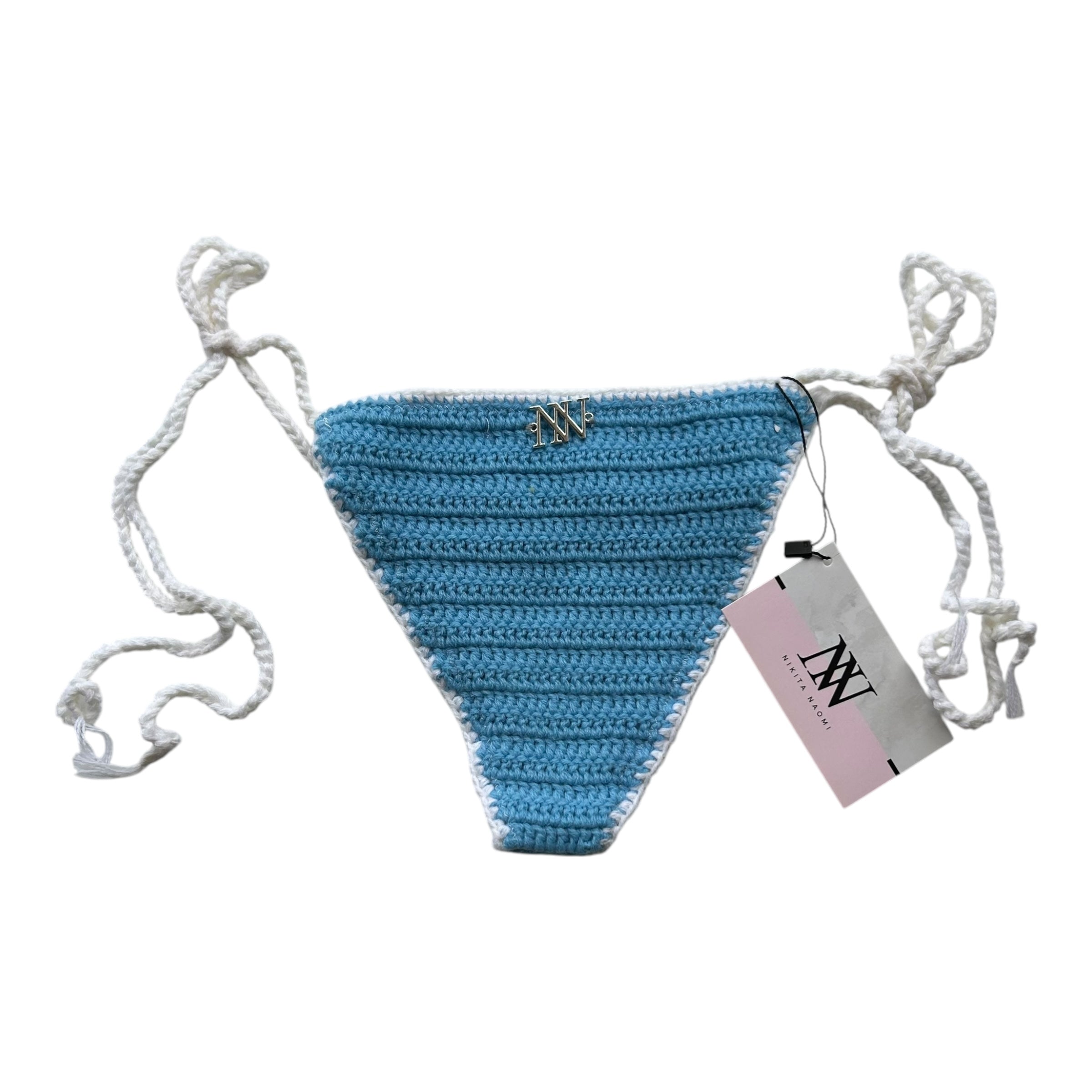 Sky Blue with White Border Mini Crochet Bikini Bottom by Nikita Naomi