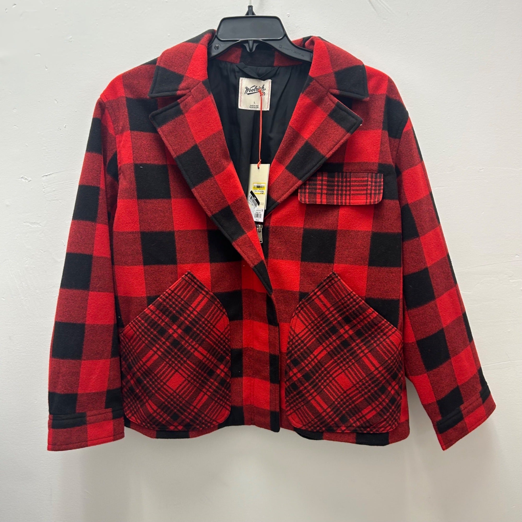 K-156 Woolrich x Target Buffalo Check Melton Jacket Red/Black Women's Size Large