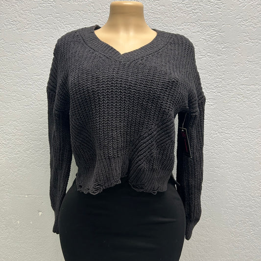 No Boundaries XXXL Destructed V-Neck Sweater, Black Soot