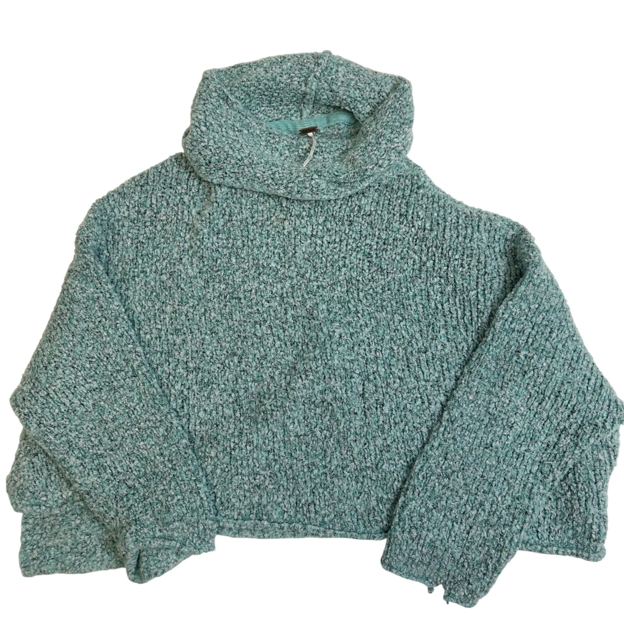 #1218 Free People Chunky Knit Cowl Neck Sweater In Aqua Blue Size M