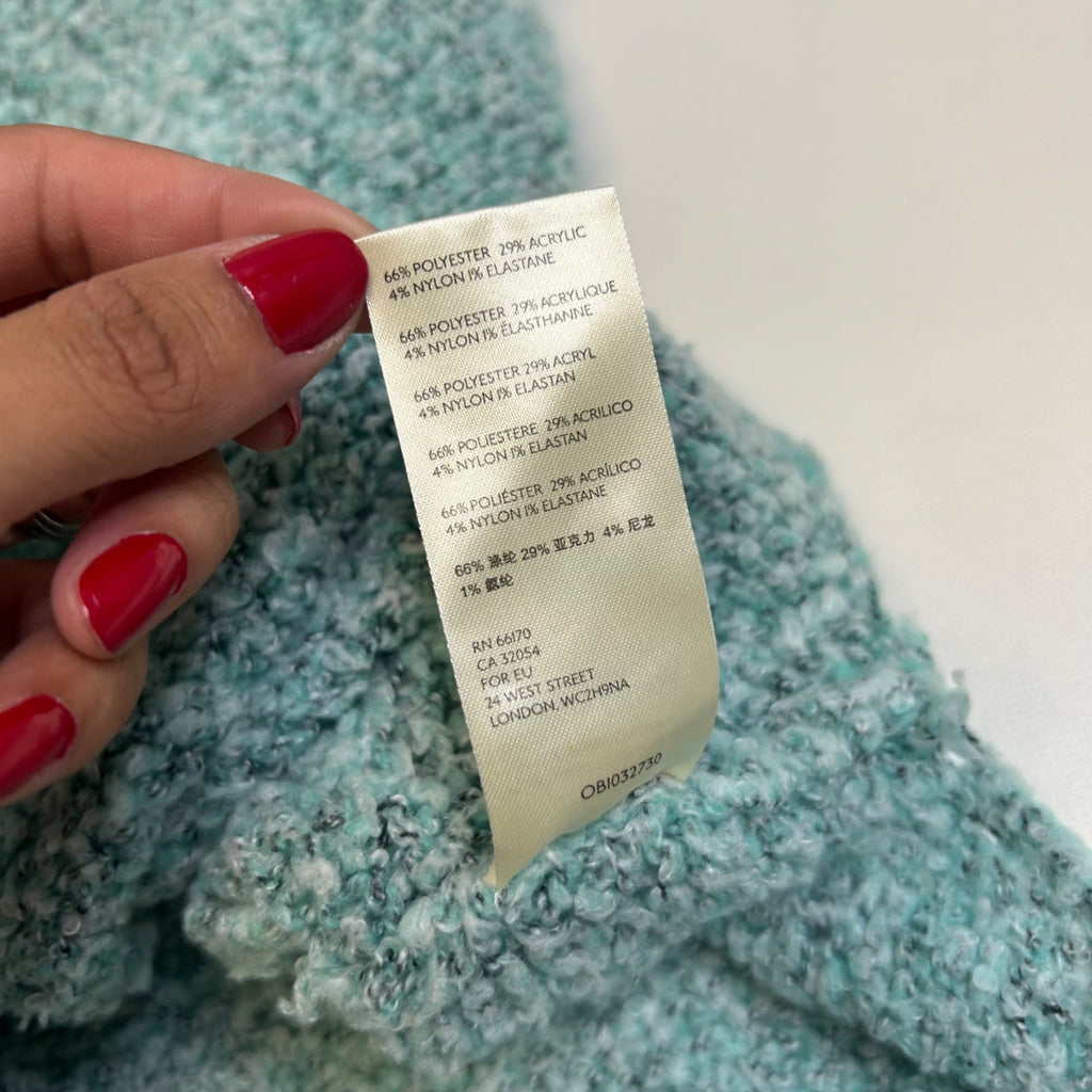 #1218 Free People Chunky Knit Cowl Neck Sweater In Aqua Blue Size M