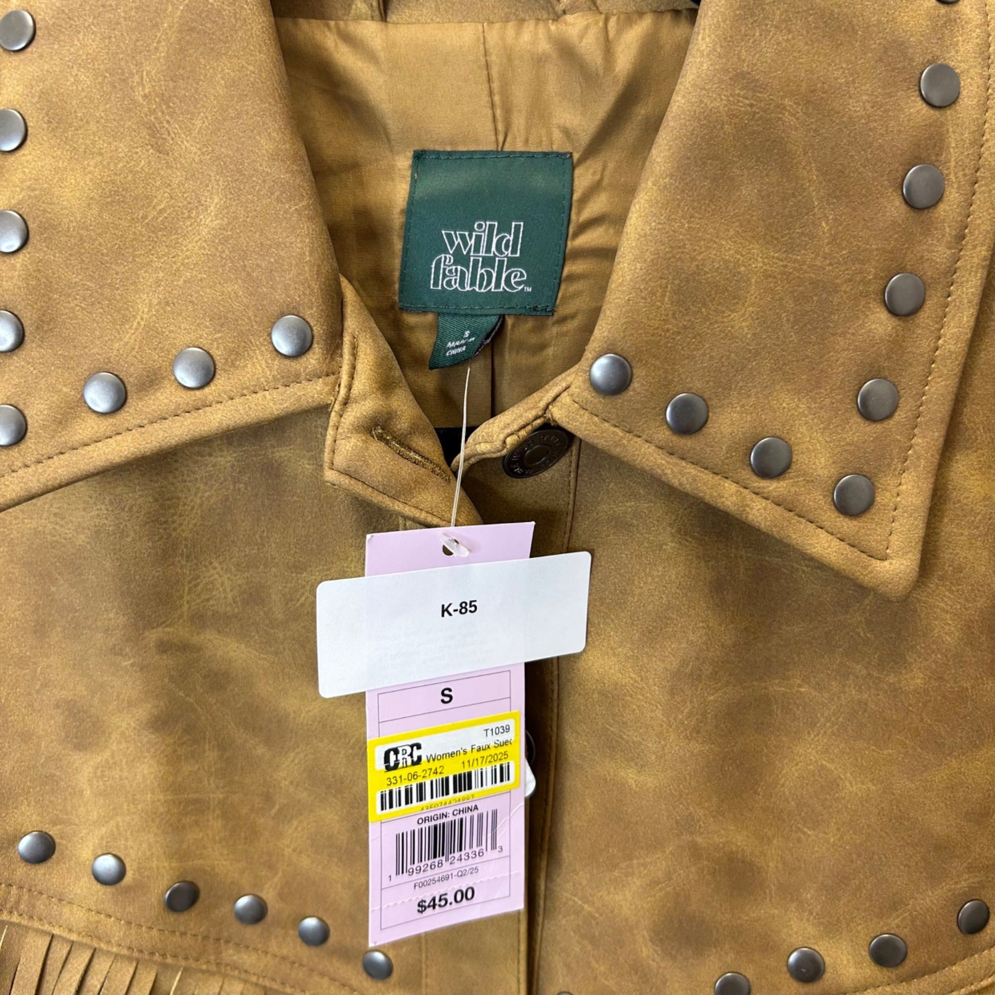 K-85 Wild Fable Women's Faux Suede Fringe Jacket Brown Size Small