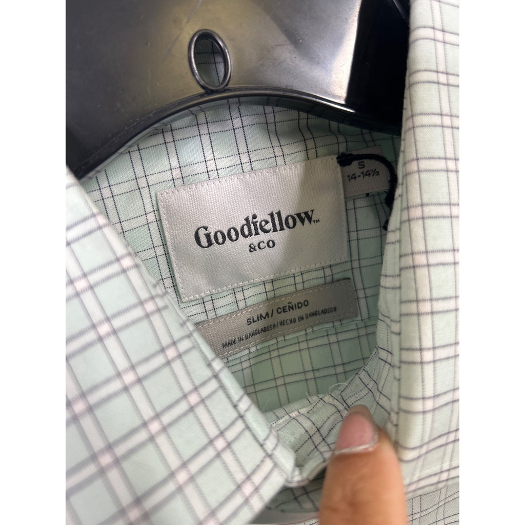 #1075 Goodfellow & Co Men's Slim Fit Long Sleeve Stretch Shirt S Mint Green Plaid