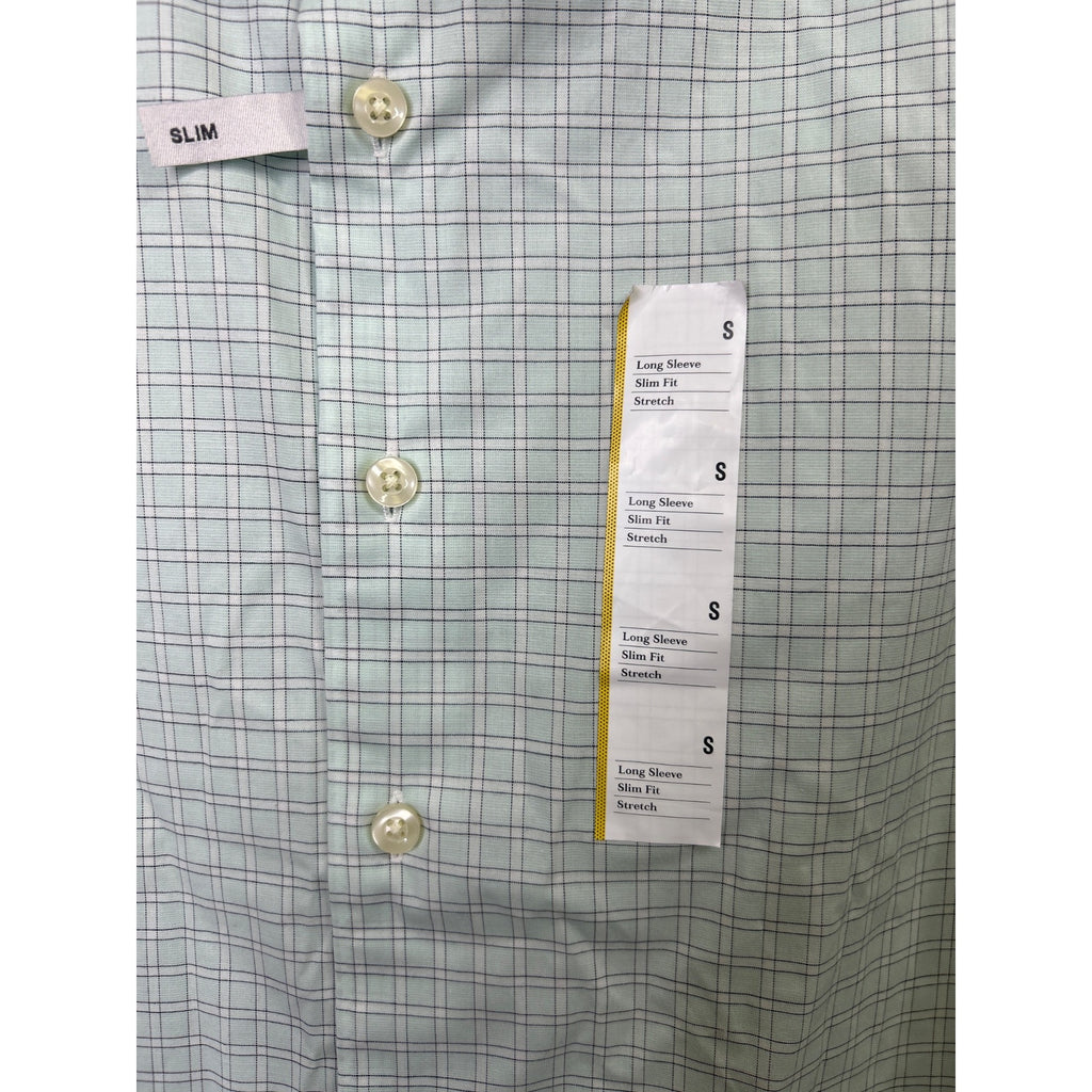 #1075 Goodfellow & Co Men's Slim Fit Long Sleeve Stretch Shirt S Mint Green Plaid