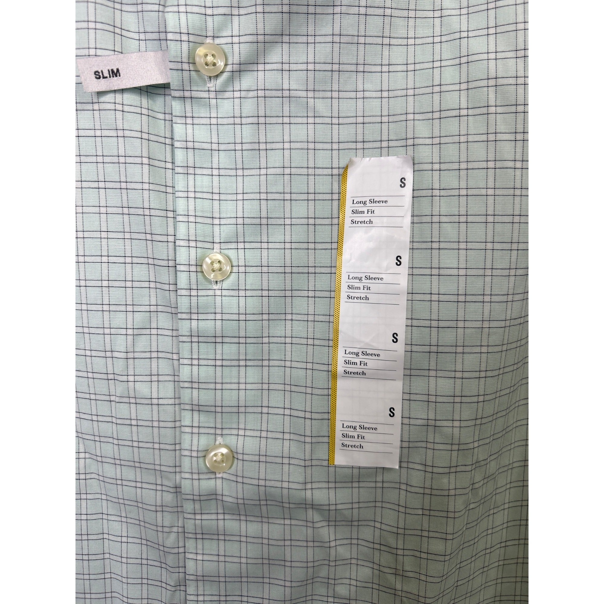 #1075 Goodfellow & Co Men's Slim Fit Long Sleeve Stretch Shirt S Mint Green Plaid