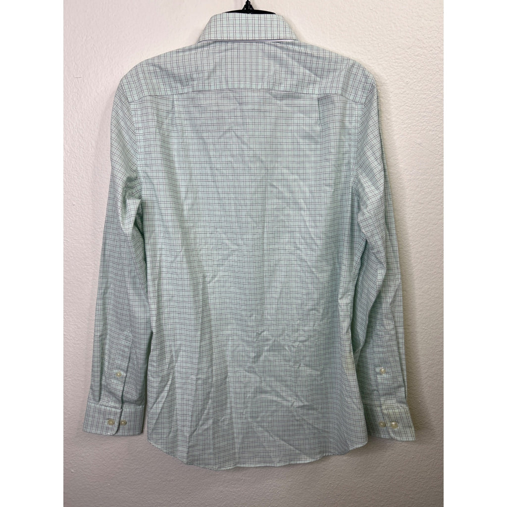 #1075 Goodfellow & Co Men's Slim Fit Long Sleeve Stretch Shirt S Mint Green Plaid