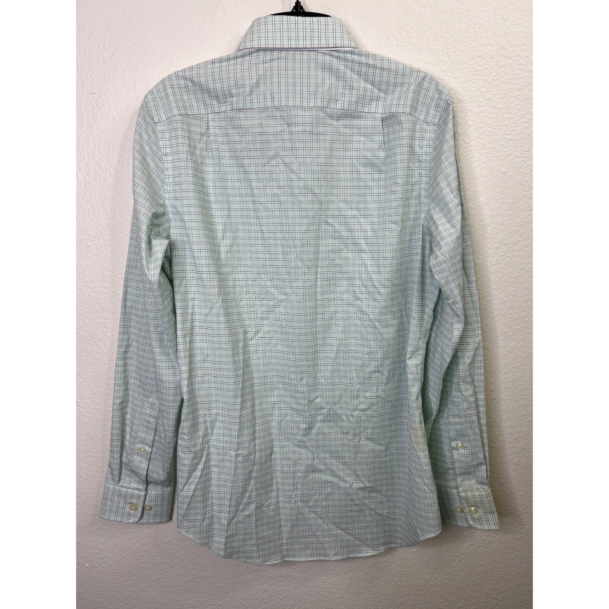 #1075 Goodfellow & Co Men's Slim Fit Long Sleeve Stretch Shirt S Mint Green Plaid