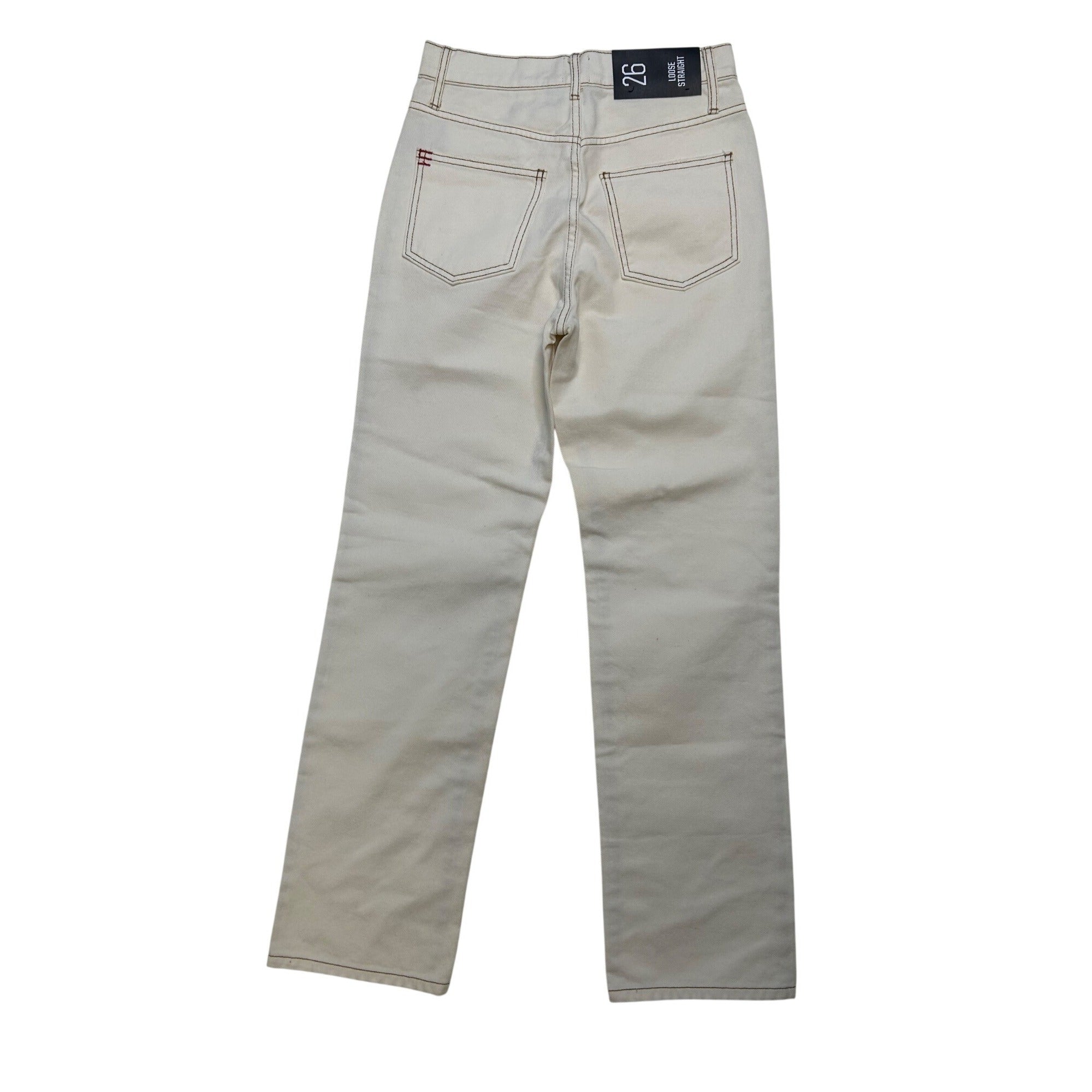 #1206 BDG Urban Outfitters Women's Size 26 Straight Ivory Jeans Distressed Knee