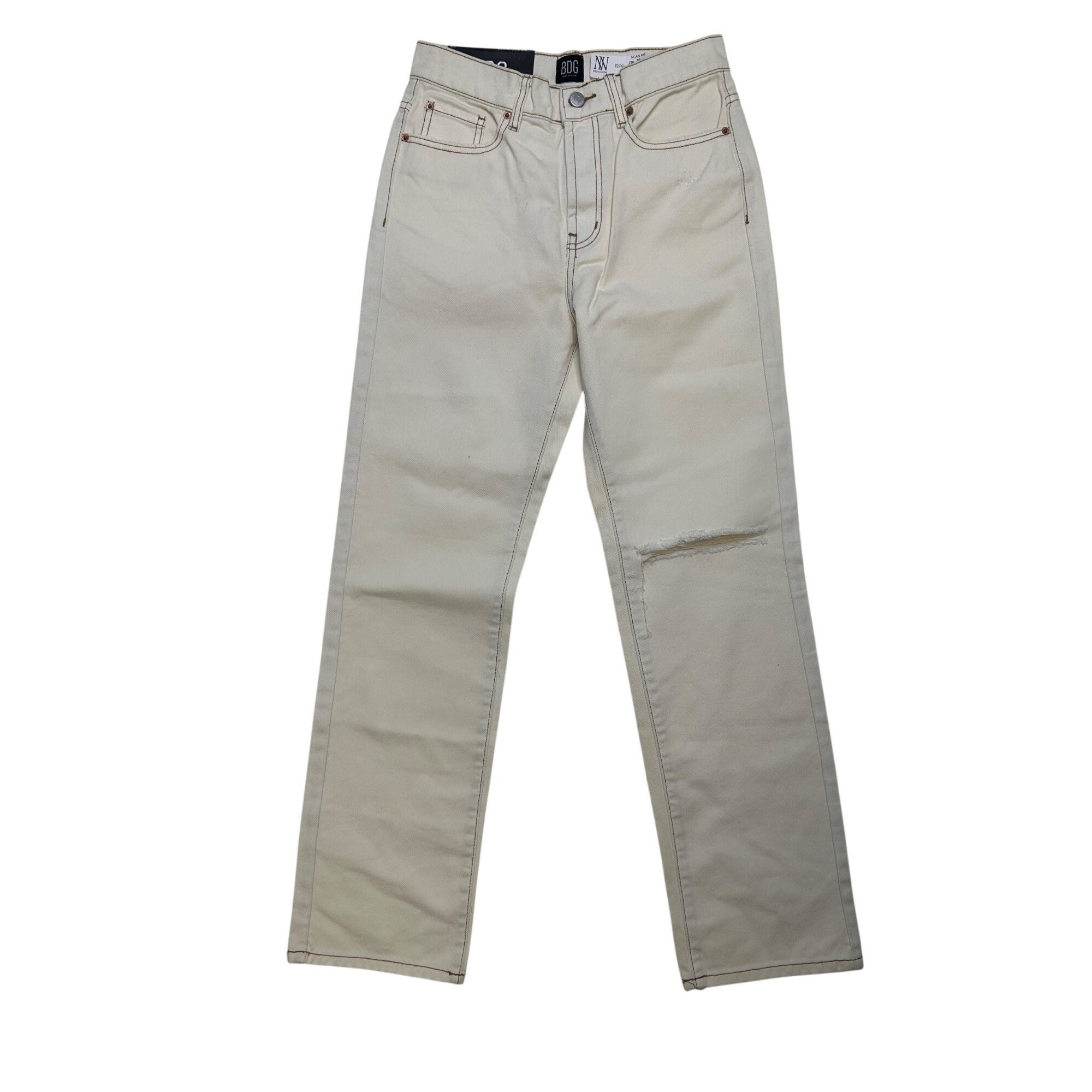 #1206 BDG Urban Outfitters Women's Size 26 Straight Ivory Jeans Distressed Knee