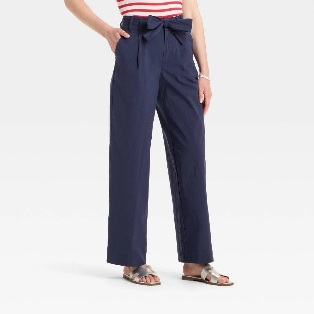 K-224 A New Day Wide-Leg Pants Belted Stretch Navy Women's Size 6