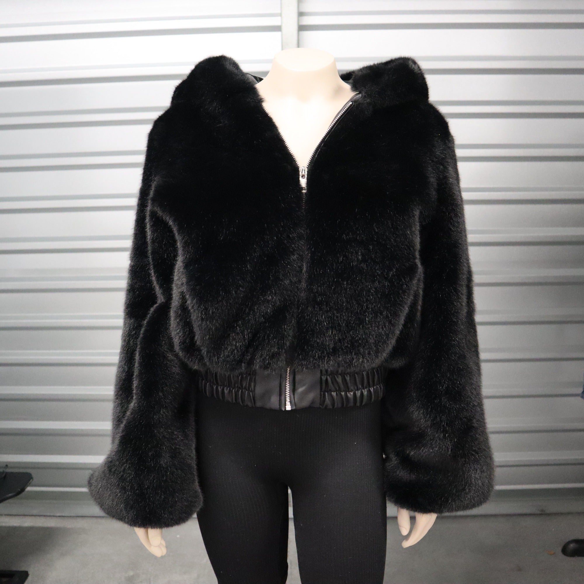 I.AM.GIA Black Faux Fur Hooded Jacket Small Size