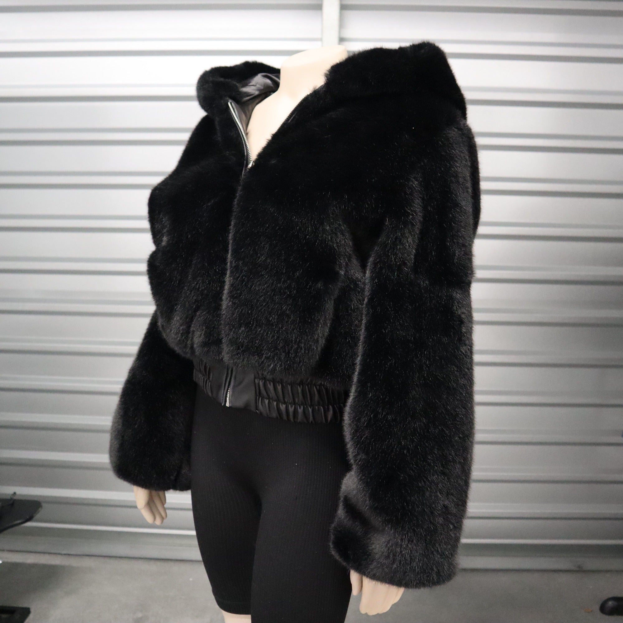 I.AM.GIA Black Faux Fur Hooded Jacket Small Size