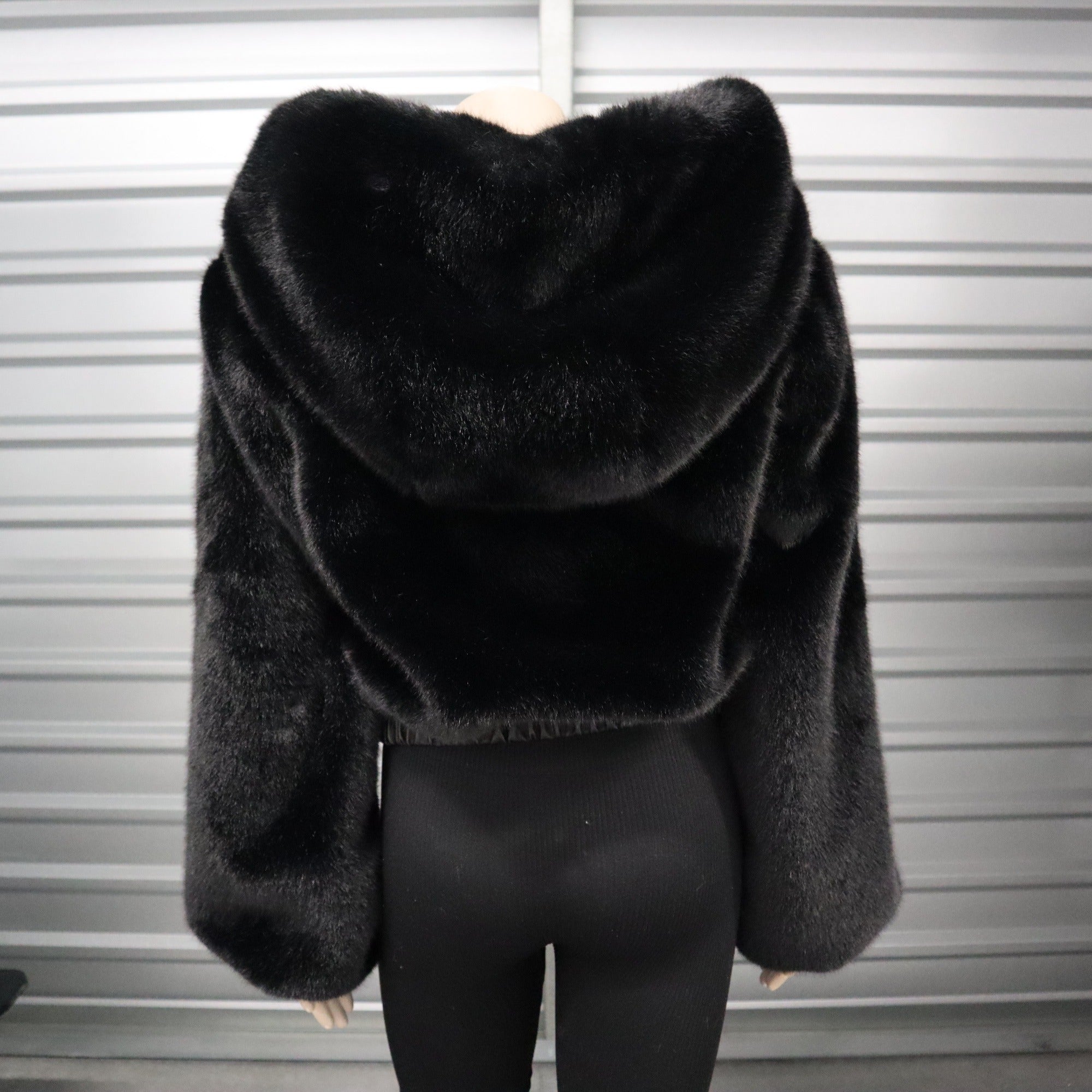 I.AM.GIA Black Faux Fur Hooded Jacket Small Size