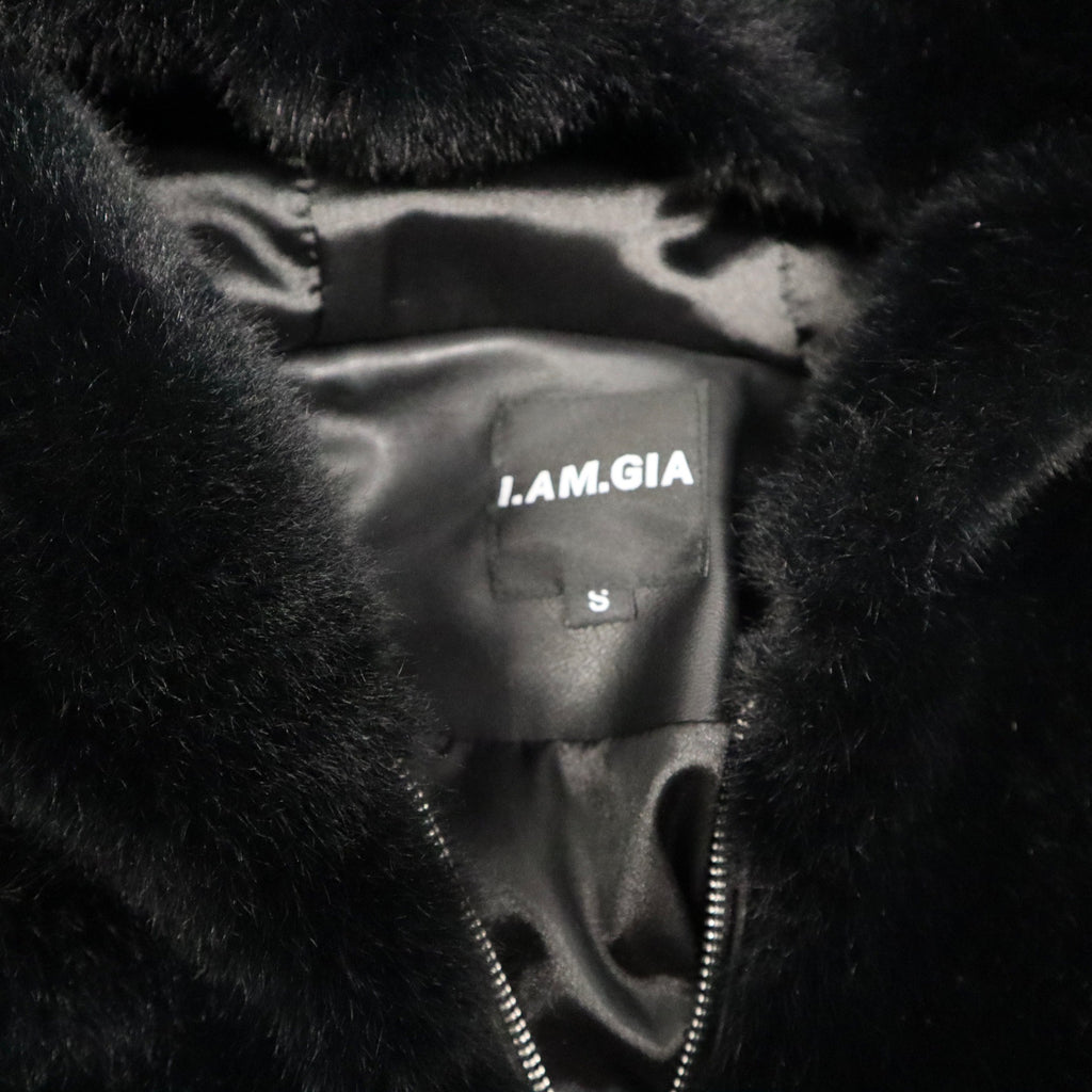 I.AM.GIA Black Faux Fur Hooded Jacket Small Size