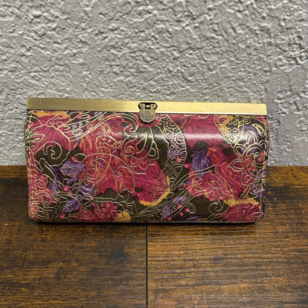 Patricia Nash Leather Wallet With Floral Print & Gold Accents Snap Closure