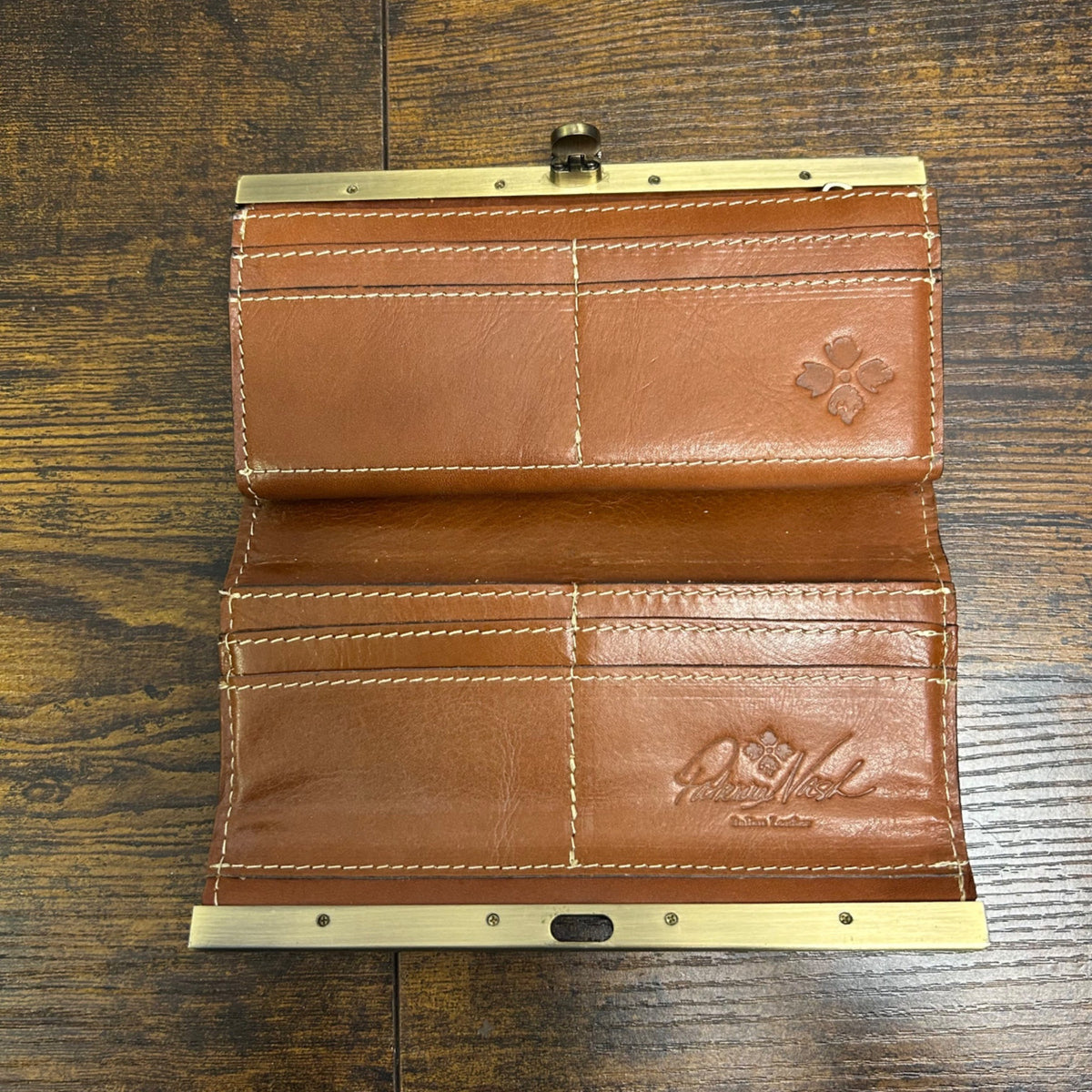 Patricia Nash Leather Wallet With Floral Print & Gold Accents Snap Closure