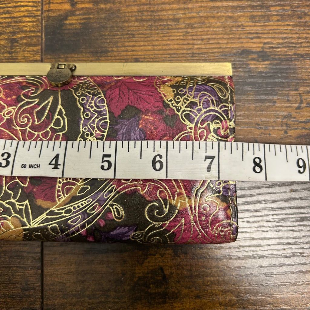 Patricia Nash Leather Wallet With Floral Print & Gold Accents Snap Closure