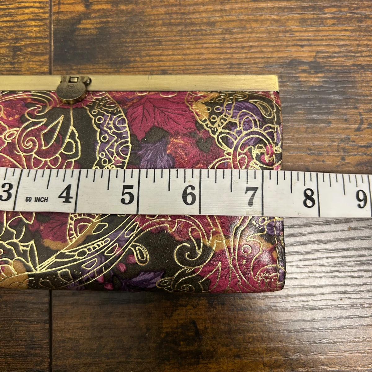 Patricia Nash Leather Wallet With Floral Print & Gold Accents Snap Closure