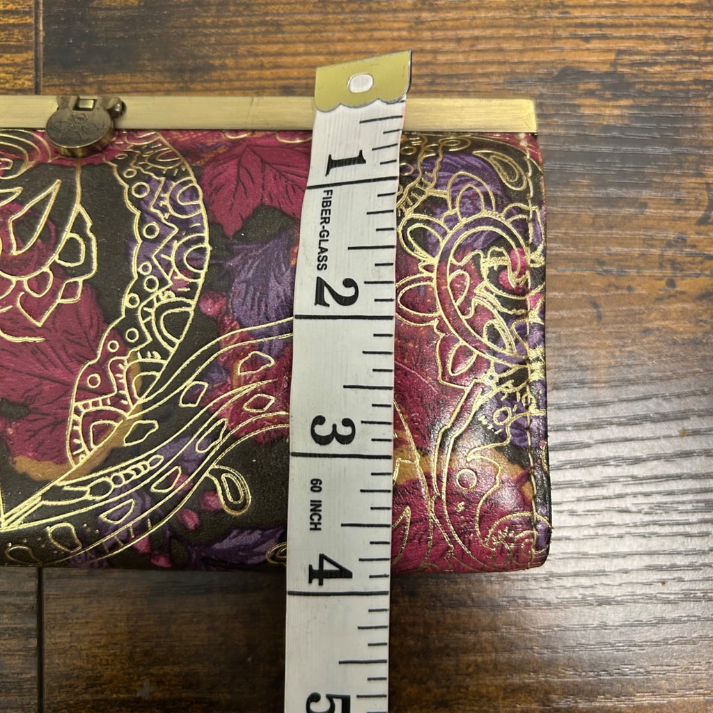 Patricia Nash Leather Wallet With Floral Print & Gold Accents Snap Closure