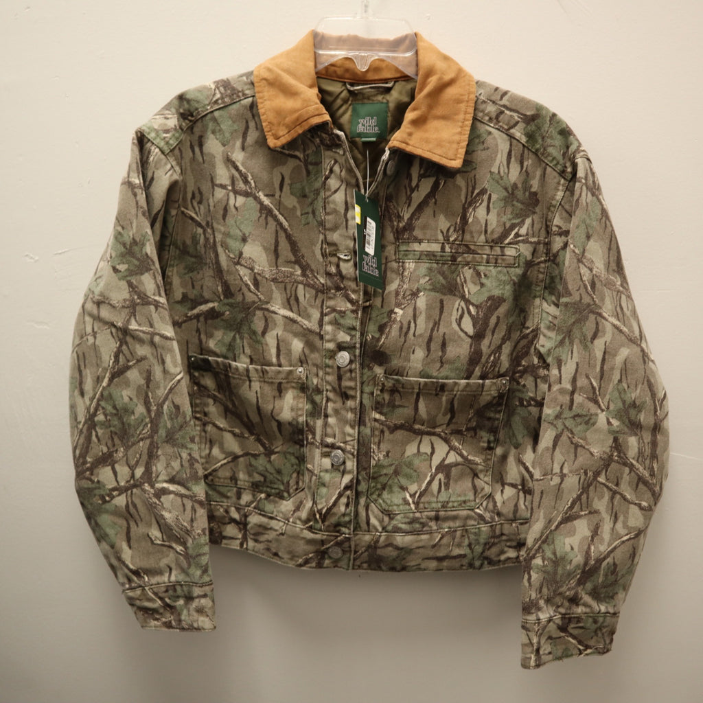 K-248 Wild Fable Women's XS Padded Denim Barn Jacket- Khaki Leaf