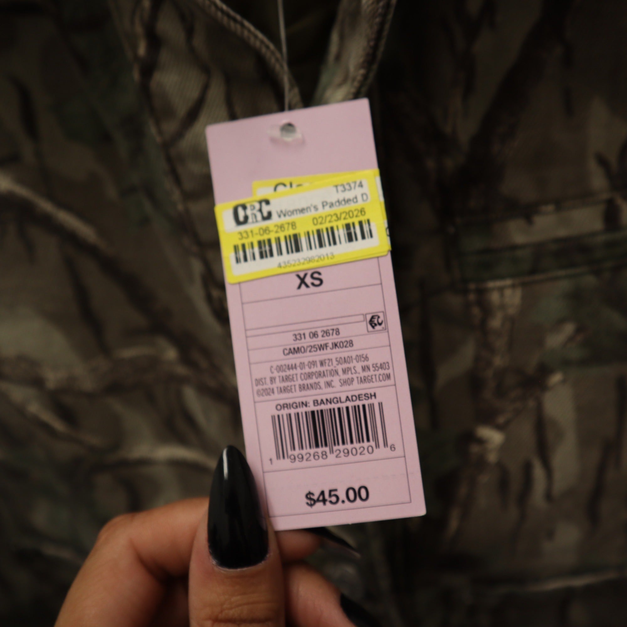 K-248 Wild Fable Women's XS Padded Denim Barn Jacket- Khaki Leaf