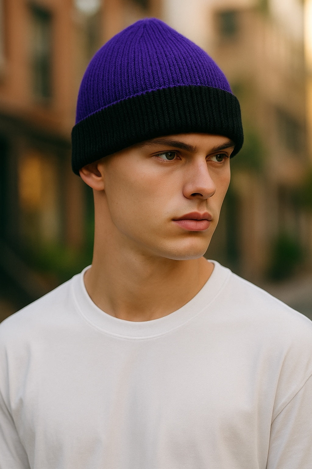 Purple and Black Knit Beanie Unisex Adult Size Made by Nikita Naomi