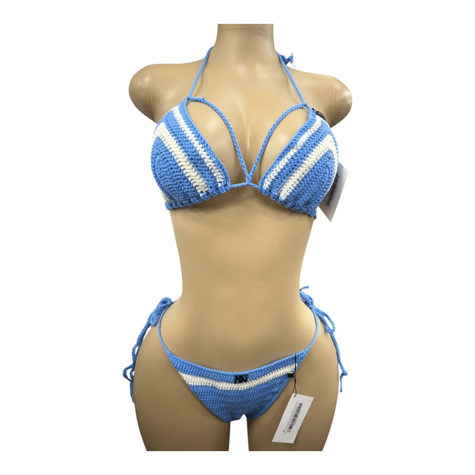 Blue and White Striped Crochet Bikini Bottom by Nikita Naomi