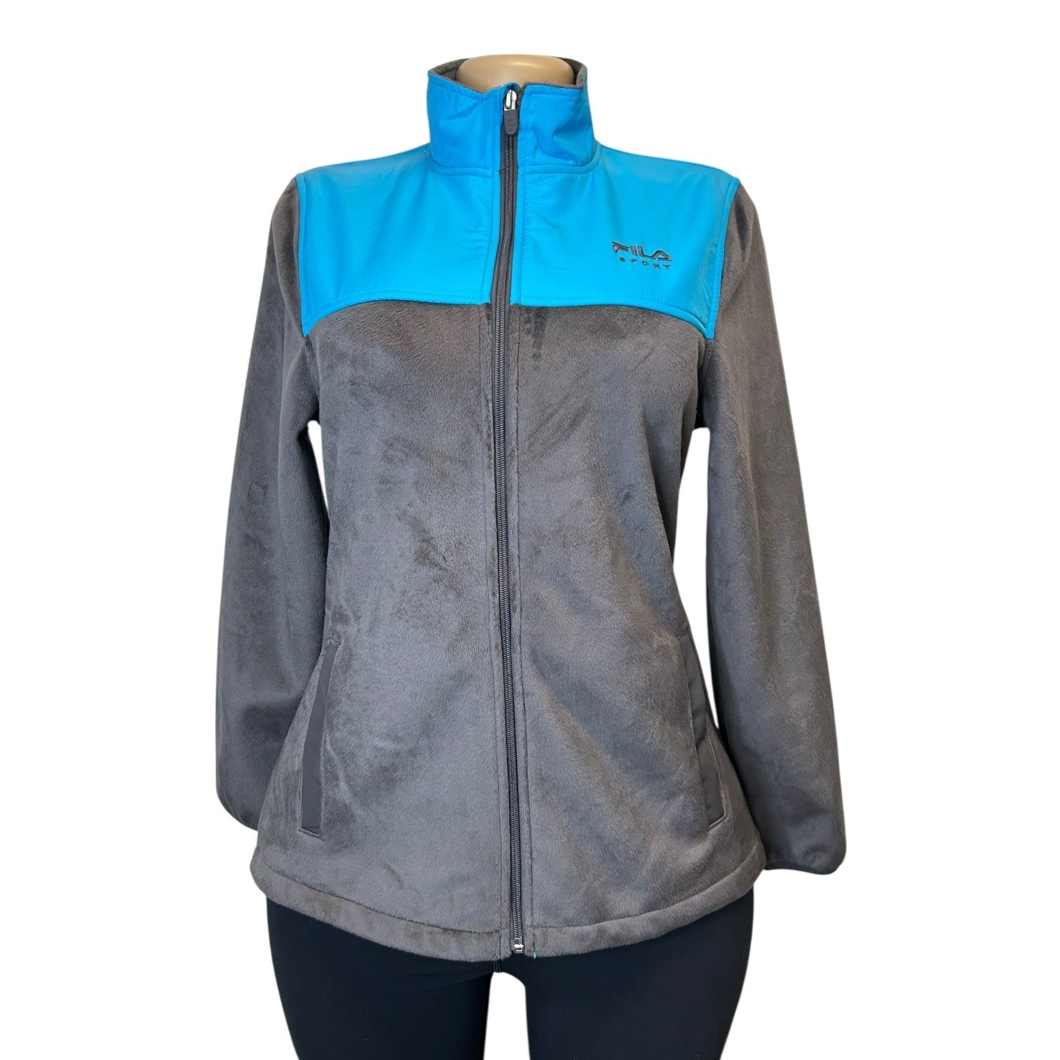 TG-14 Fila Sport Women's Blue Gray Fleece Full Zip Jacket Activewear Size Small