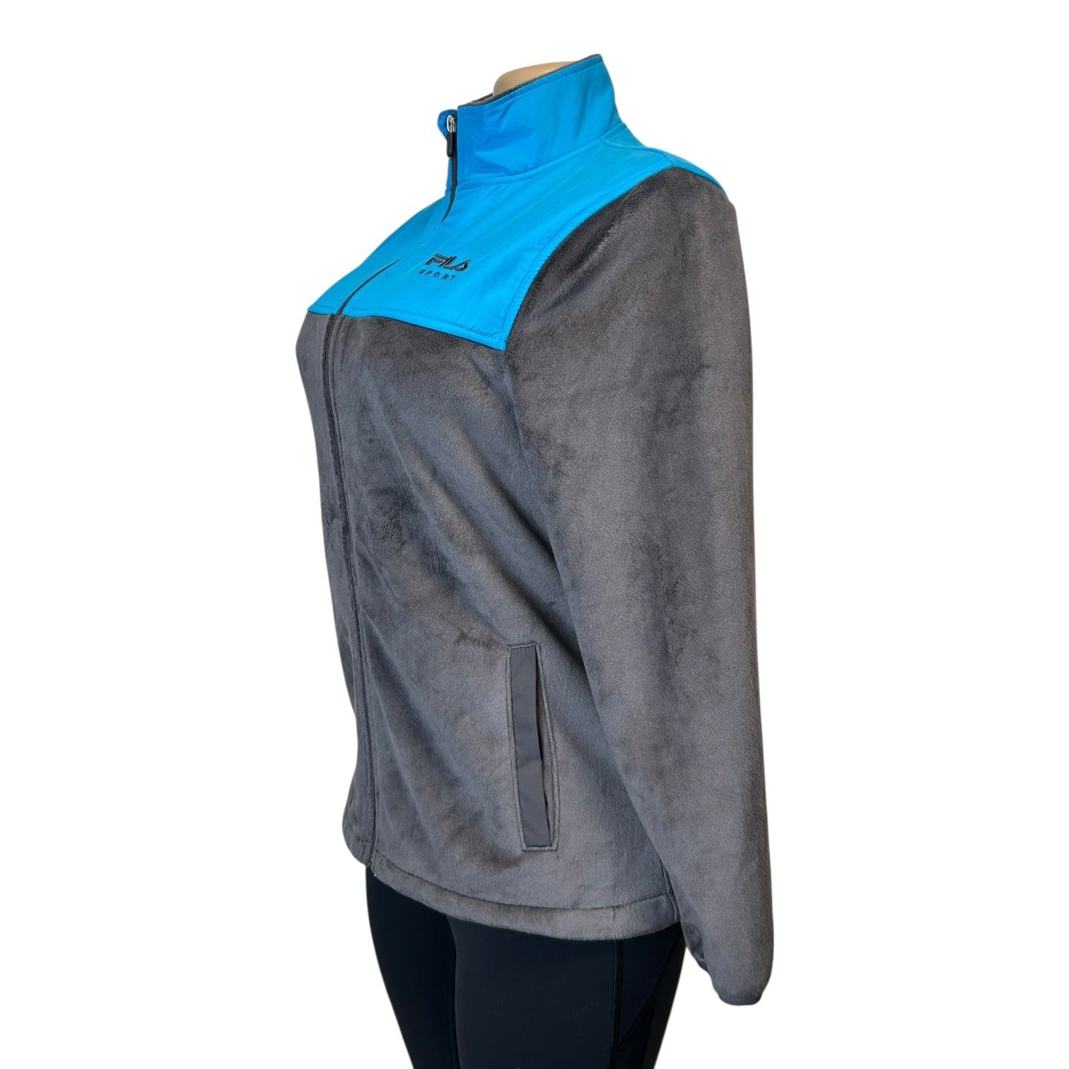 TG-14 Fila Sport Women's Blue Gray Fleece Full Zip Jacket Activewear Size Small