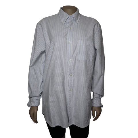 Brandy Melville Women's Blue, White Striped Button-Down Collared Shirt One Size