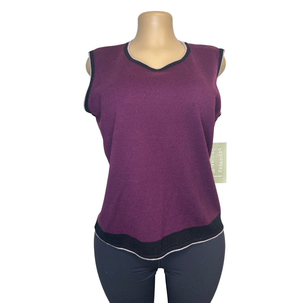TG-32 Designers Originals Women's Plum Sleeveless Knit Top With Contrast Trim Size XL