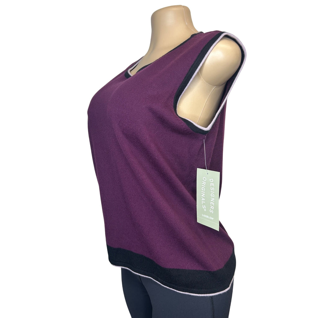 TG-32 Designers Originals Women's Plum Sleeveless Knit Top With Contrast Trim Size XL