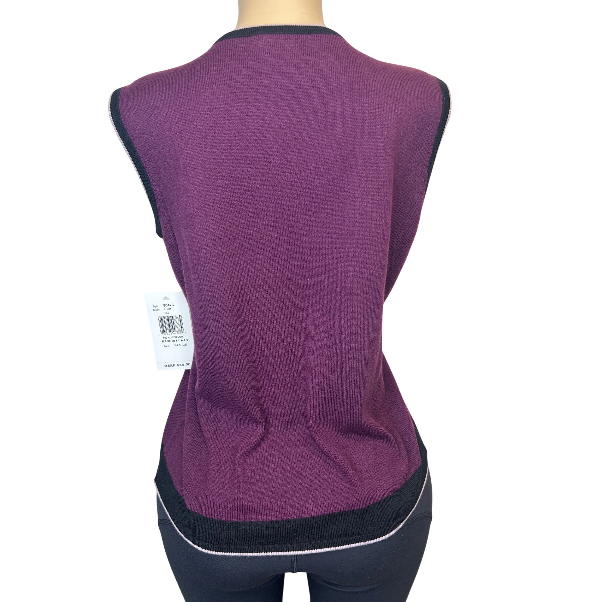 TG-32 Designers Originals Women's Plum Sleeveless Knit Top With Contrast Trim Size XL