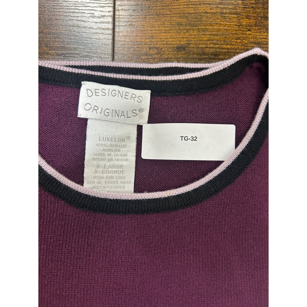 TG-32 Designers Originals Women's Plum Sleeveless Knit Top With Contrast Trim Size XL