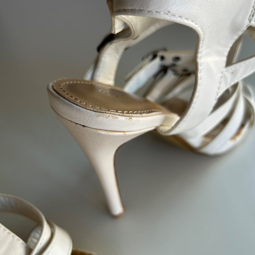 Delicacy "Roslyn" White Open Toes Strappy Buckles Stiletto Heels Women's Size 7