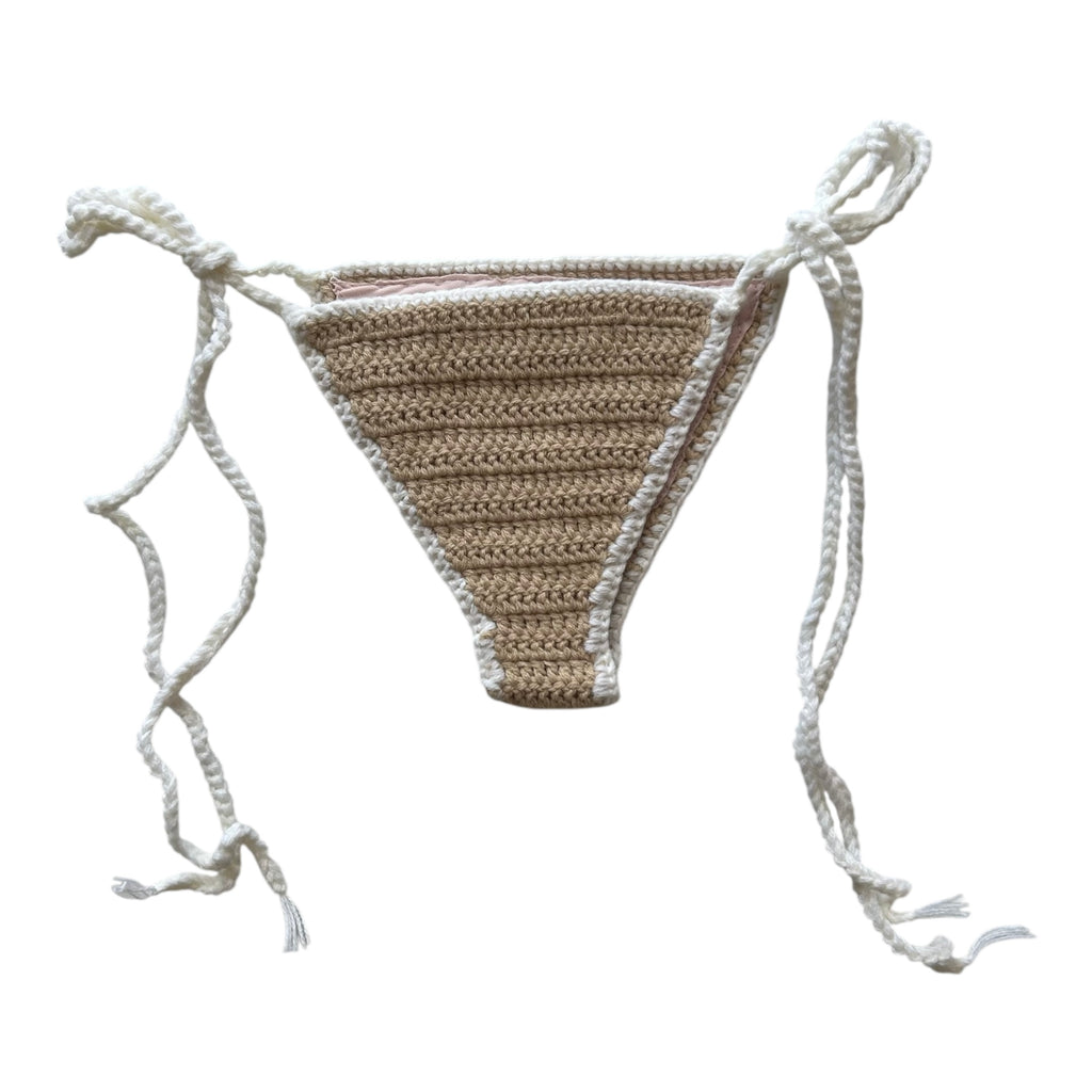 Beige with White Border Mini Crochet Bikini Bottom by Nikita Naomi
